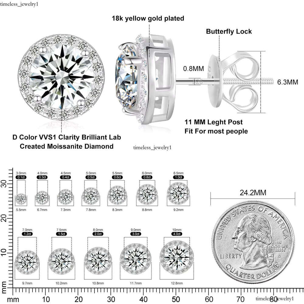 Jewelry Dropshipping Supplier Fashion Gold Plated 925 Sterling Silver Stunning VVS Moissanite VVS Moissanite Halo Men's Stud Earrings