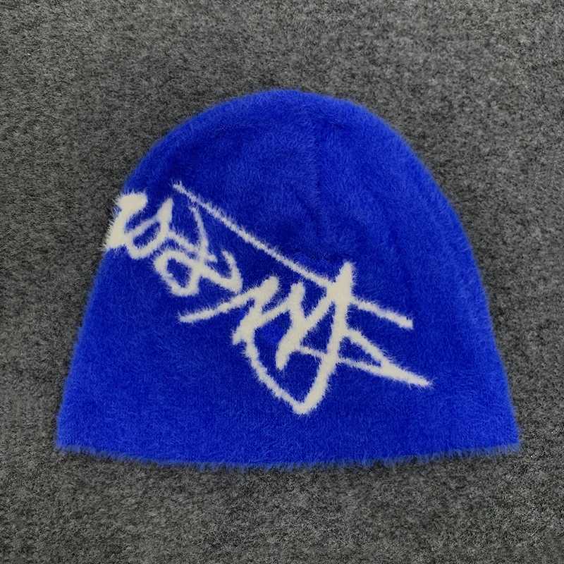 Luxury Trendy Letter Jacquard Knitted Woolen Hat Autumn Winter Plush Insulated Street Style Y2K Fashionable Cap Y251209