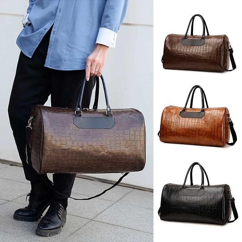 Travel Tote Handbag Casual PU Leather Bag Pyth Pattern M Gym Fitness Lage Duffle Shoder Sports Business Bag For Men Y251209