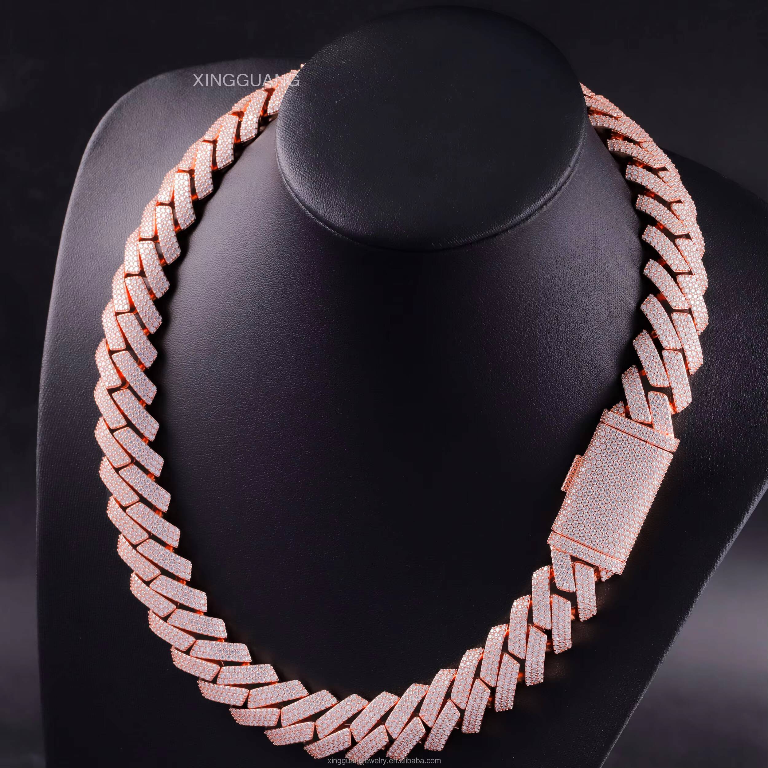 High Quality Cuban Hip Hop Jewelry 20mm 3row 925 Sterling Silver VVS Miami Moissanite Diamond Iced Out Cuban Link Chain Necklace