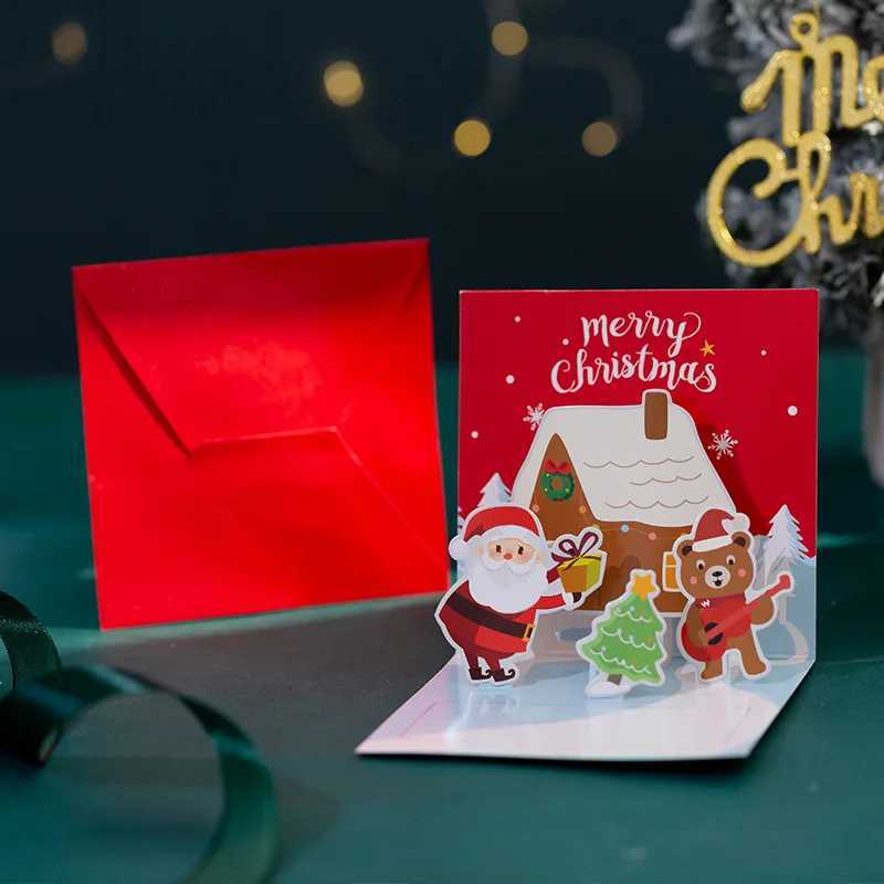 New Christmas Handwritten 3D Gift Card Thank You Card Christmas Cartoon Folding Small Card Paper Card Envelope Set H251210