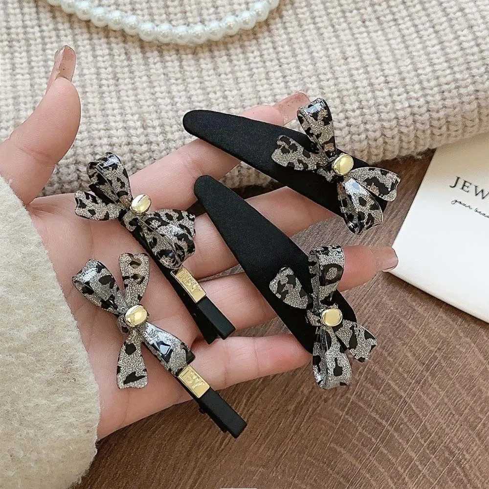 Stylish Korean High-End Leopard Print Bow Hair Clip Acrylic Side Duck Mouth BB Hairpin for Wen And Girls Fashion Accory Y251210