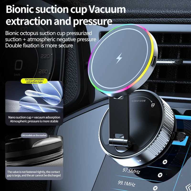 15W Wireless Charger Vacuum Magnetic Car Holder Metal Mti-angle Rotation for Iphone 12-16 Pro Max C251210