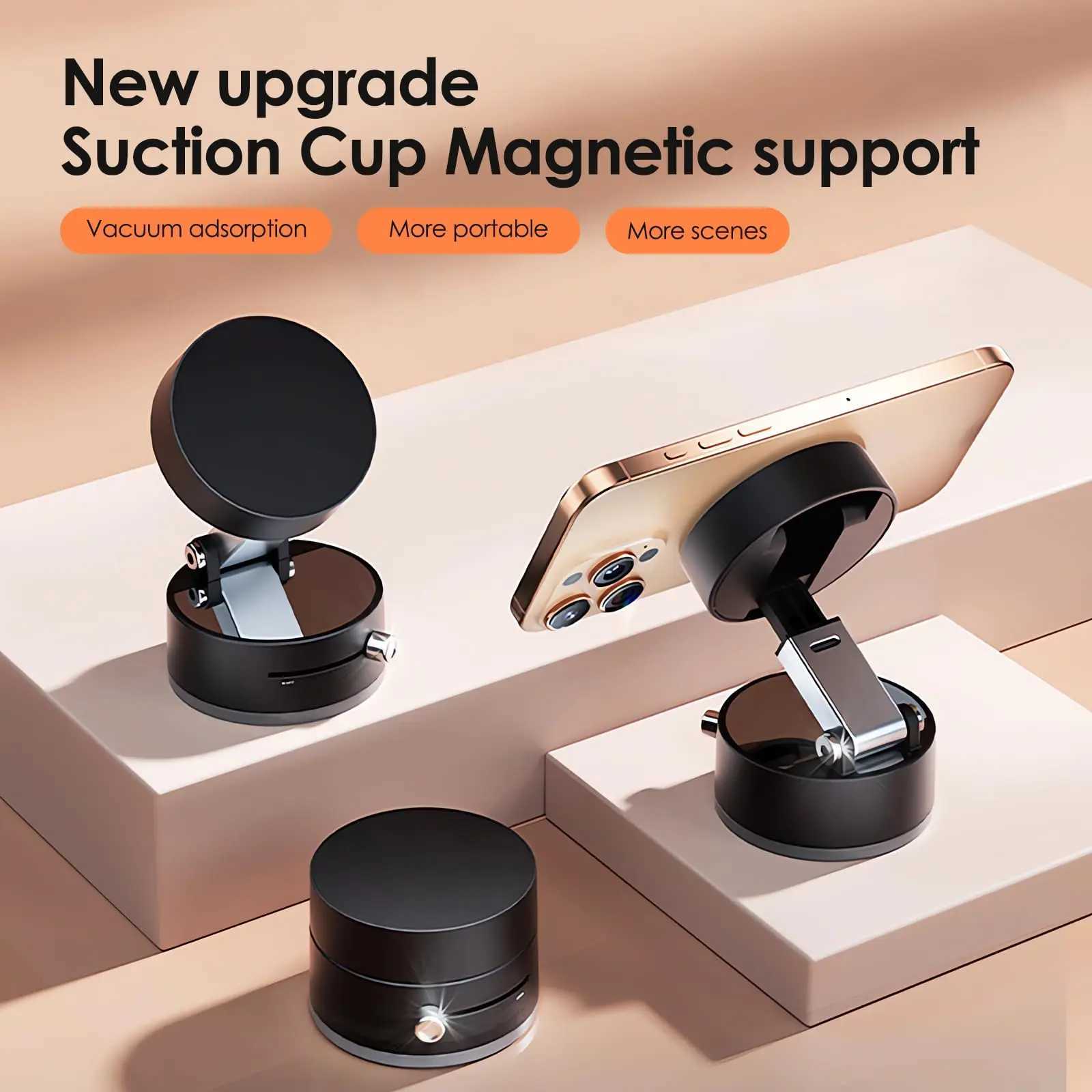 Vacuum Suction Cup Magnetic Phone Holder Stand Portable Foldable Mount For iPhone 16 15 14 13 12 Mti-function Car Accessories C251210