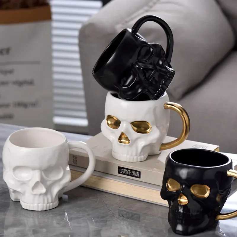 1Pc 580ML 600ML Porcelain White Black Skull Coffee Cup Beer Mug Drinkware For Juice Milk Ceramic Soup Bowls Halloween Gift C251210