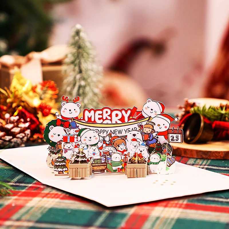 Christmas 3D Up Card Santa Snowman Festive Greeting Card Perfect for Christmas Party Favors He Decoration Holiday Gifts H251210