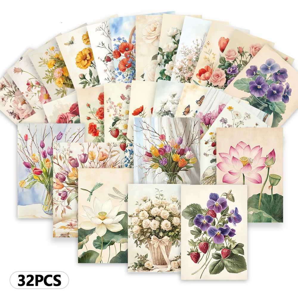 32pcs botanical and floral postcards ro decoration stickers brochure material souvenirs collectibles and mailing H251210
