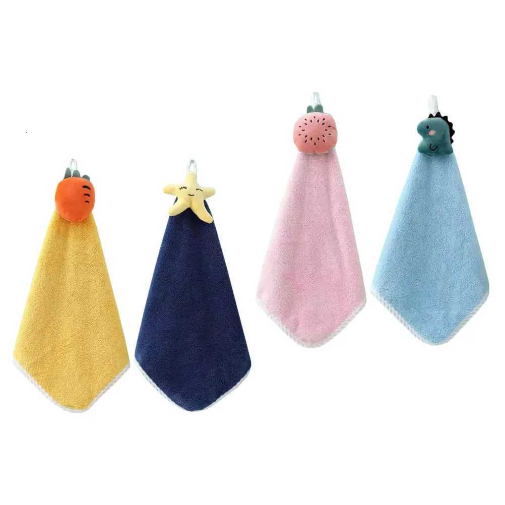 4Pcs Coral Fleece Hand Towels Absorbent Quick Dry Cartoon Hanging Kitchen Cloth Home Use Cleaning Wiping Towels C251210
