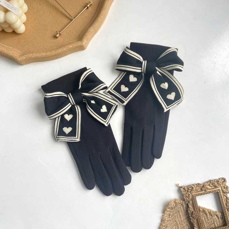 Korean Knitted Bow Cold Proof Fl Finger Touch Screen Gs For Wens Winter Plus Veet Thicken Windproof Driving Warm Y251210