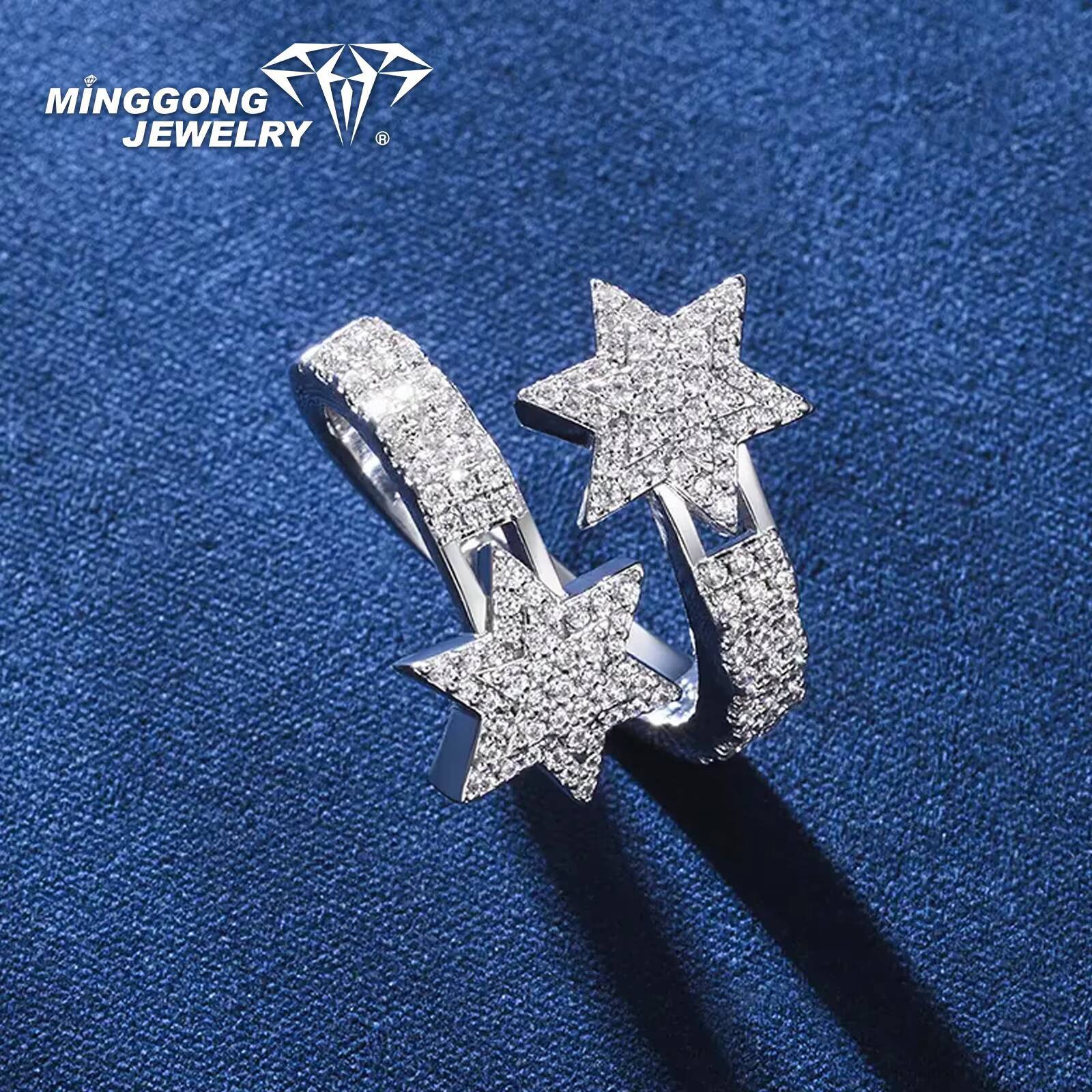 Customizable S925 Silver 9K/10K/14K/18K Gold Pentagram Ring with Moissanite Pave Setting Luxury Hip-hop Style for Man Women