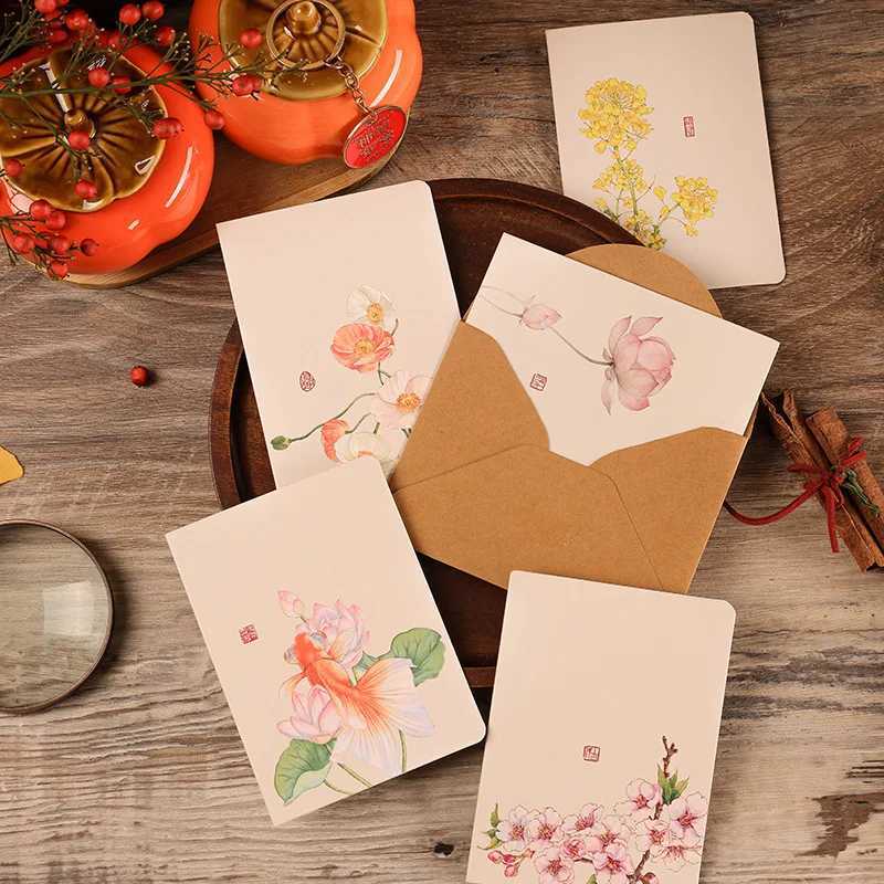 10pcs/set Small Size 85x115cm Floral Chinese Vintage Style Greeting Invitation Cards Wedding Gift Card with Kraft Envelope H251210