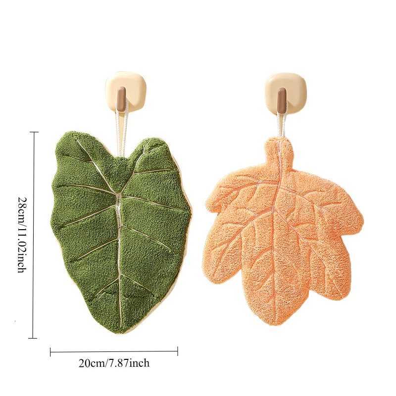 Hand Towel New Leaf Hanging Towel Coral Fleece Thickened Absorbent Kitchen Rag Toilet Household Handkerchief C251210