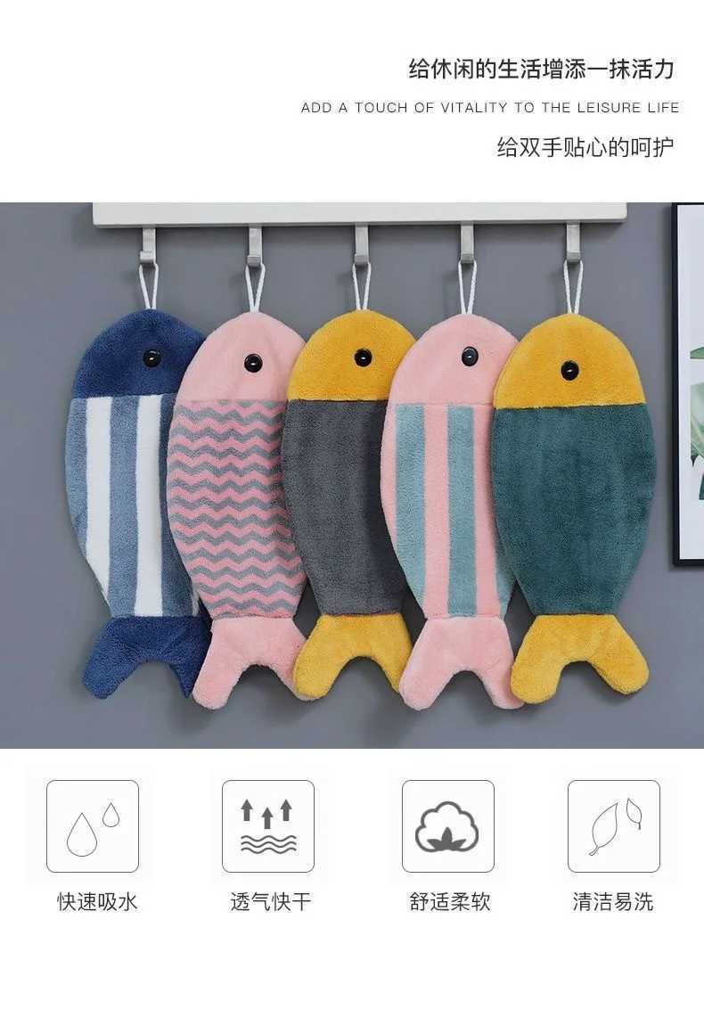 Hanging Cartoon Fish Hand Towel Soft Water Absorption Household Cute Childrens Kitchen Bathroom Thickened Hand Towel 3pcs C251210