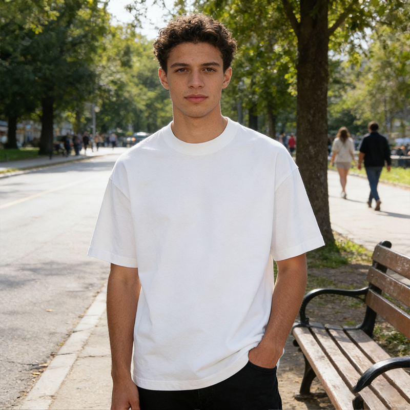 Men's Oversized White Crew Neck T-Shirt Short Sleeve Loose Fit Casual Basic Tee for Daily & Streetwear CF00148-HVT