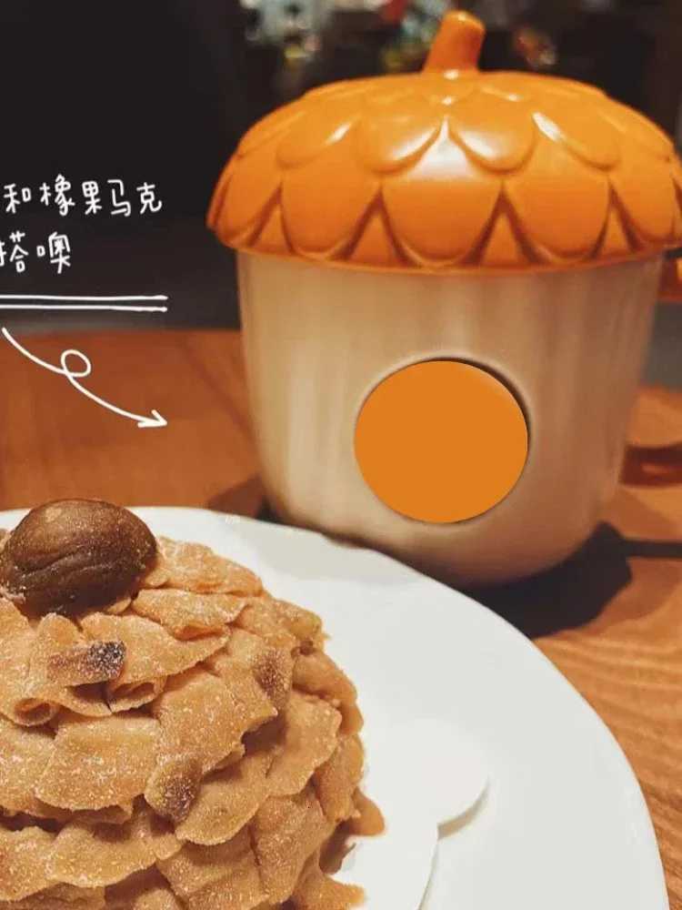 New autumn cute maple leaf forest autumn rabbit cute fox squirrel acorn ceramic mug cup set coffee mug with lid fall mug C251210