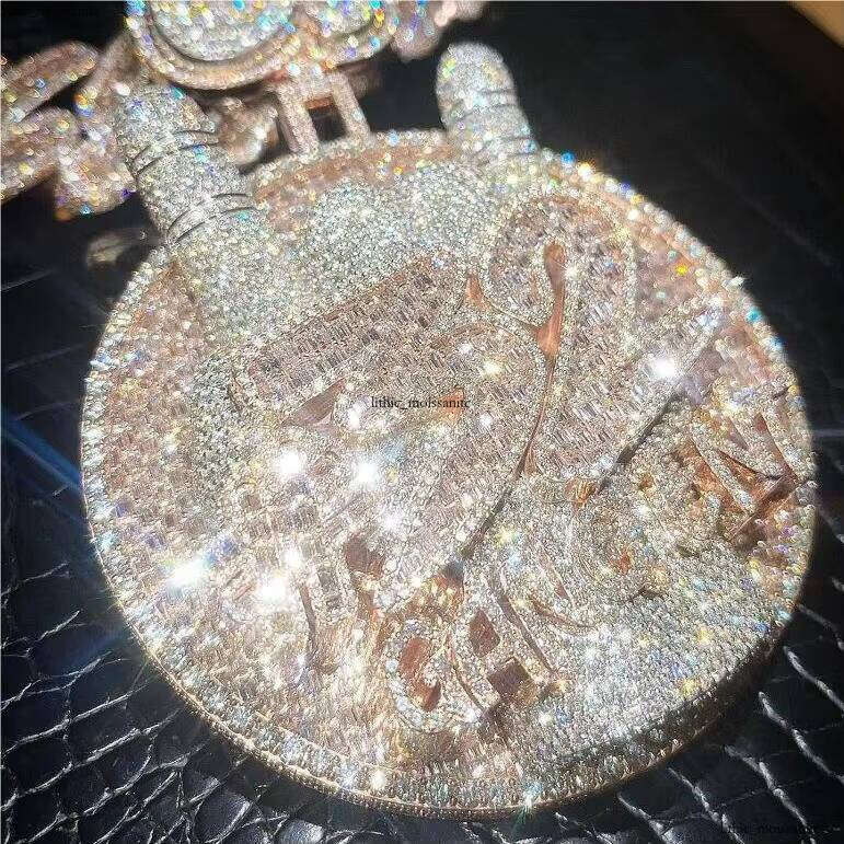 Ice out VVS Moissanite Personalized Custom Large Baguette Necklace Shiny Mossanite 3D Men's Pendant Hip Hop Rock Jewelry Fashion