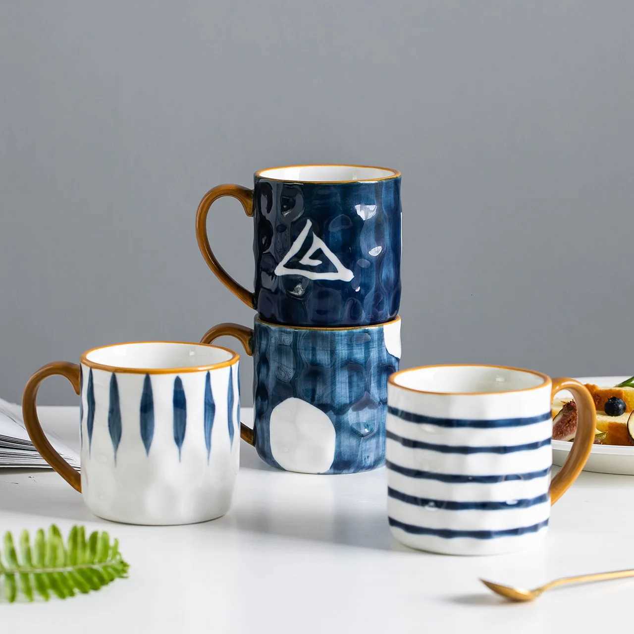 YWDL 400ml Bumpy Surface Ceramic Coffee Mug Heat-resisting Milk Oats Breakfast Cup With Handgrip Home Mug Drinkware Japanese C251210