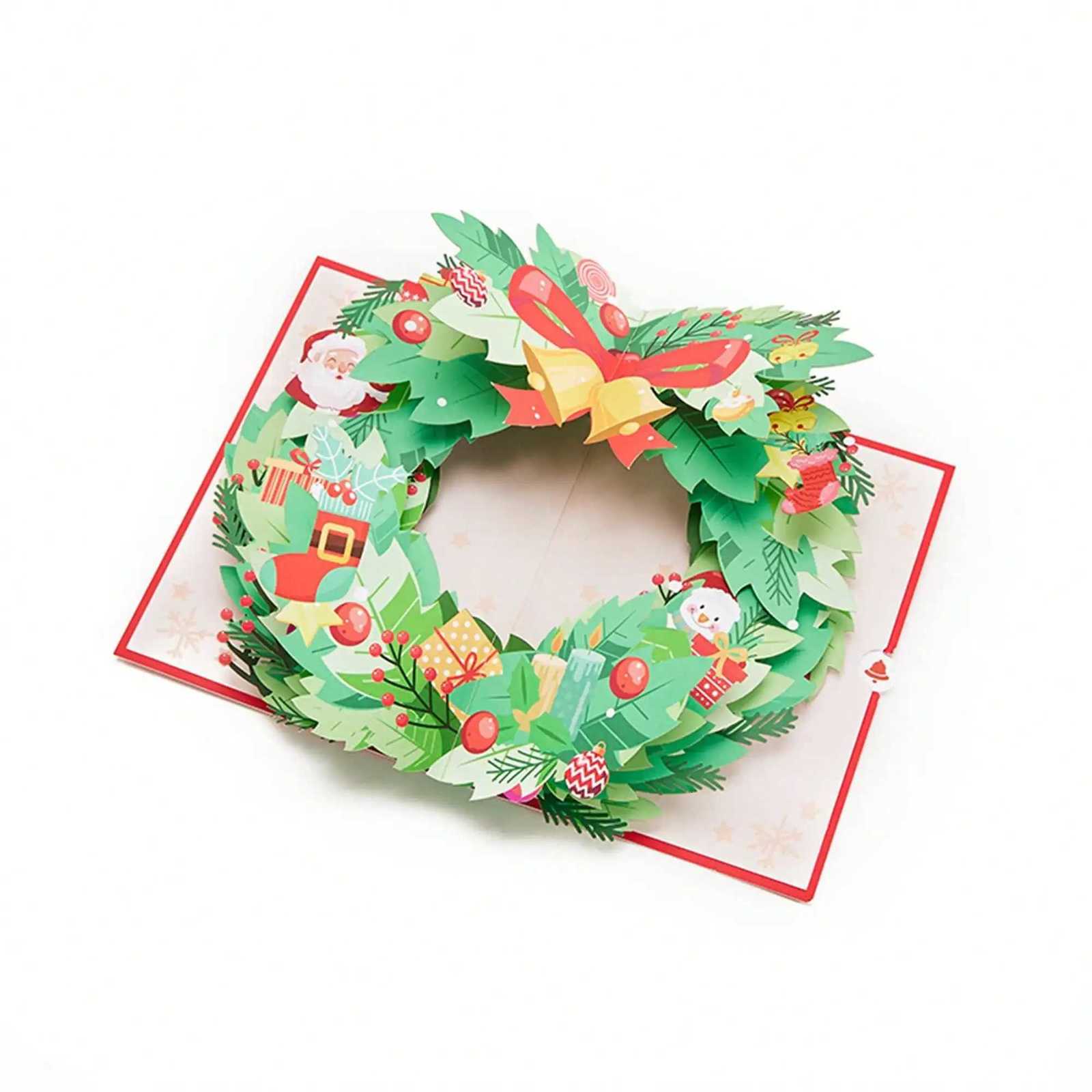 1pcs Christmas Wreath -Up Greeting Card Merry Christmas Gift for Family Xmas Pattern Card H251210