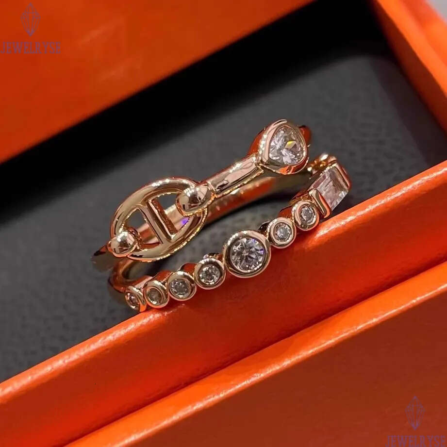 Luxury classic letters designer band ring for women girls charm elegant double layered row zircon hollow rings jewelry silver rose gold two colors