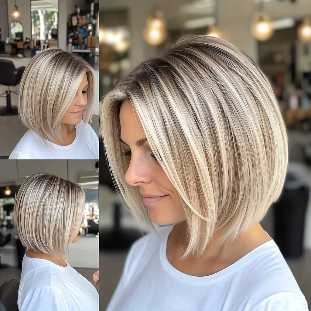 Womens gradient platinum blonde short hair synthetic fiber wig is suitable for everyday wear and various placesT251210