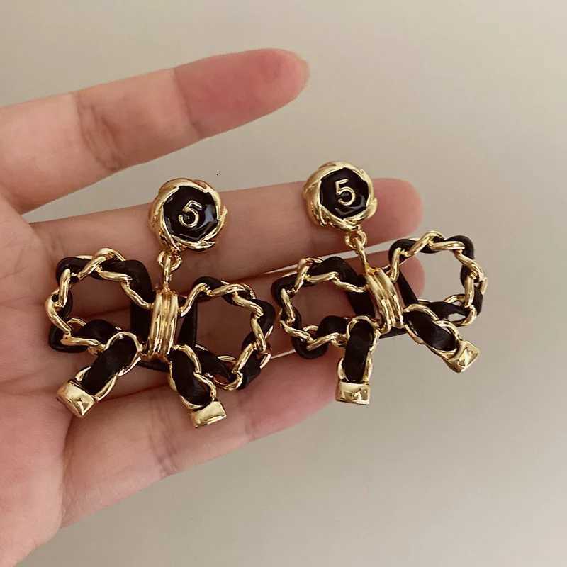 Fashion Number 5 Black Bow Earrings Necklace for Wen Jewelry Gold Plated Mental Knot Sier Needle Hypoallergenic Gift Z233 Y251210