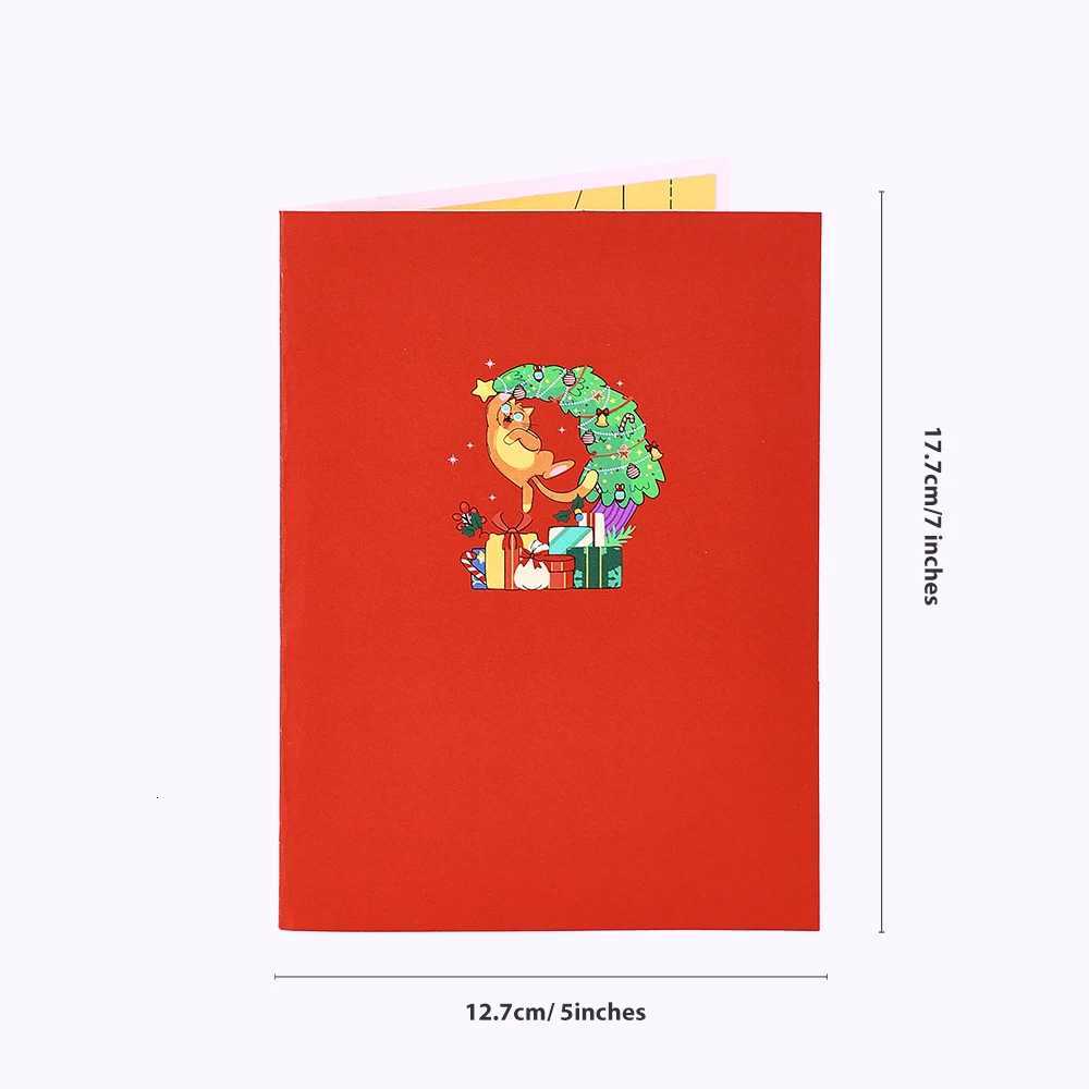 Christmas Greeting Card Crescent Shape Xmas Tree Gifts Cute Nauty Cat Greeting Cards Creative Party Invitation With Envelope H251210