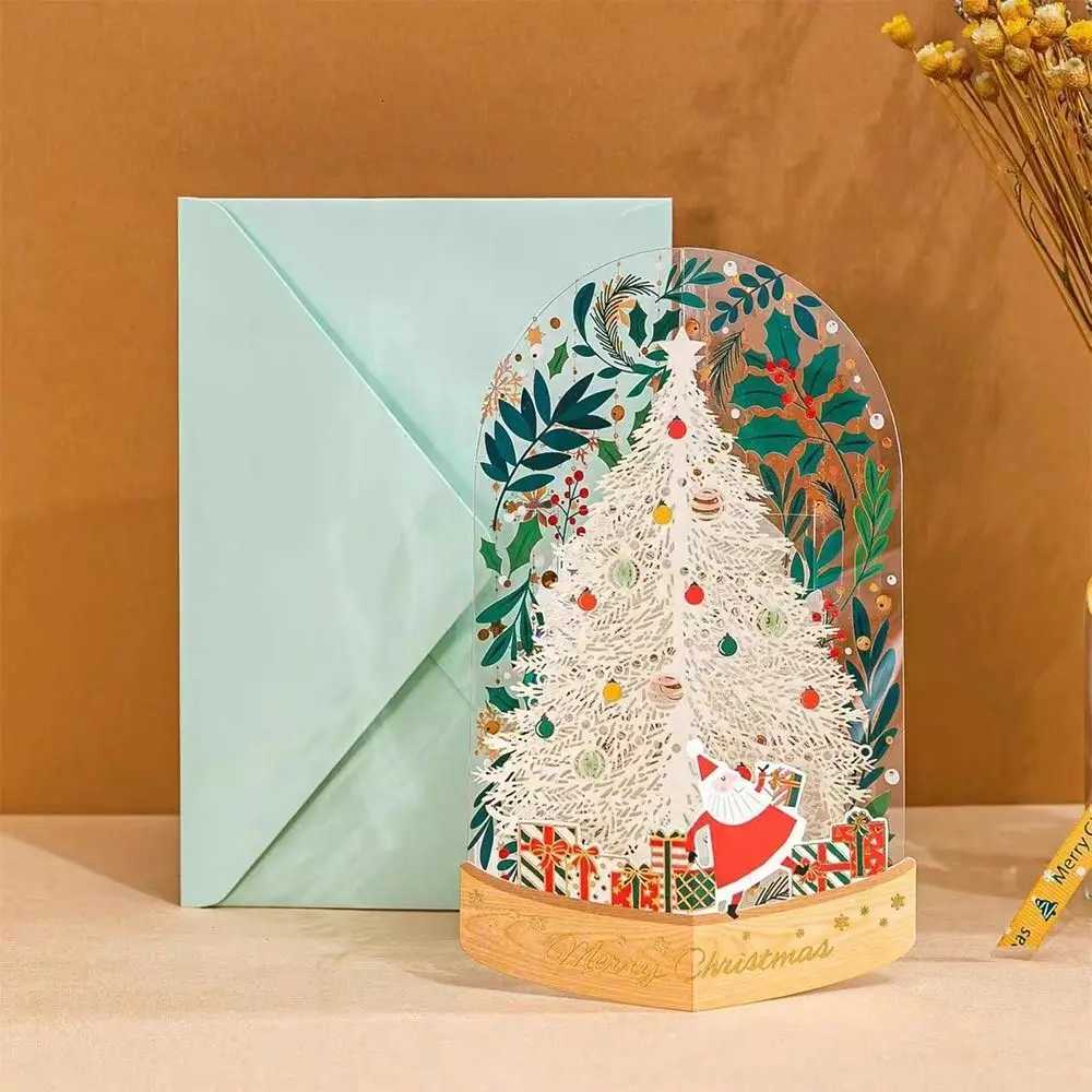 Paper Christmas 3D Greeting Card Gold Plated Craft Merry Christmas Blessing Cards Up Ornaments Paper Carving Postcard Gift H251210