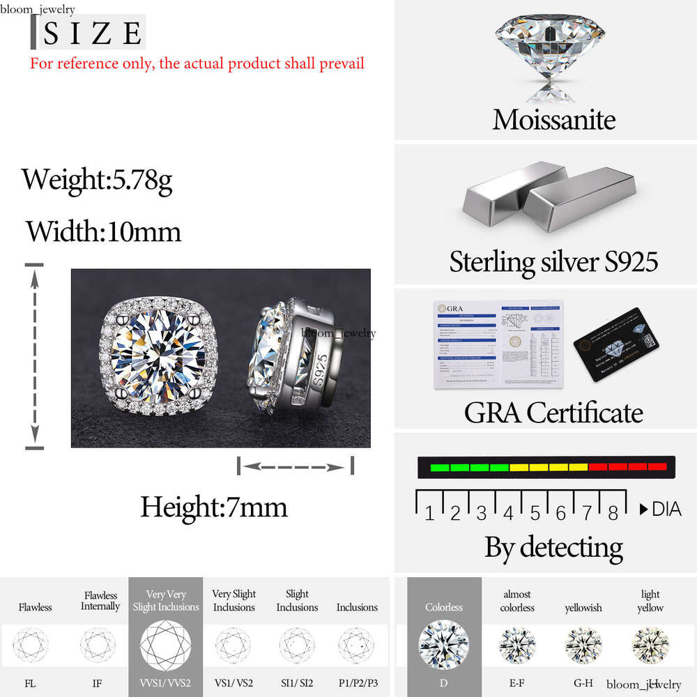 Dropshipping New Arrival Fashion Men's Jewelry 4ct 925 Sterling Silver VVS Moissanite VVS Moissanite Halo Magnetic Earrings - view 7