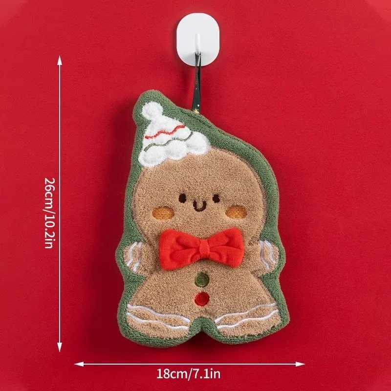 5pc-Coral velvet Christmas Hand towel for Kitchen Bathroom Handkerchief Cute Cleaning Towels with Hanging Rope Xmas Decor C251210