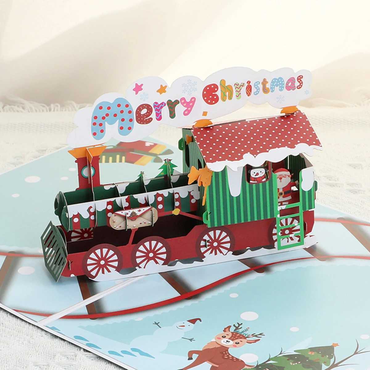 A set of 3D -up Christmas train-shaped greeting cards party invitations and thank you message cards including envelopes H251210