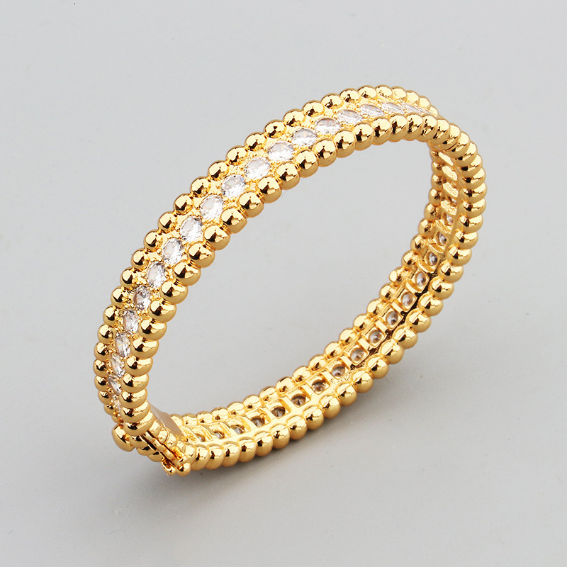 Single Row Full Diamond Copper Gold Plated 18K Rose Gold Bead Edge Bracelet for Women, Starry Sky Kaleidoscope Live Streaming Jewelry