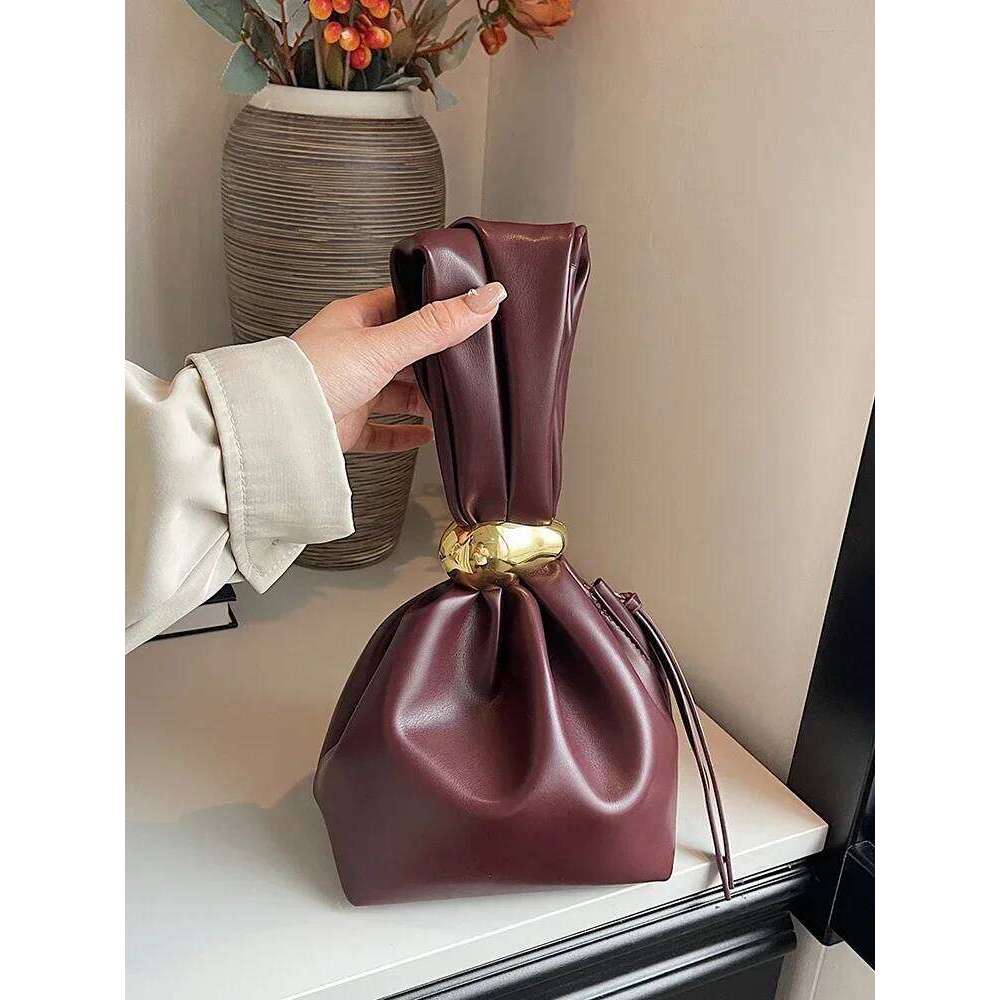 Soft Leather Clutch Luxury Designer Women Pleated Bucket Pouch Temperament Side Zipper Party Evening Bags Top-Handle Bag