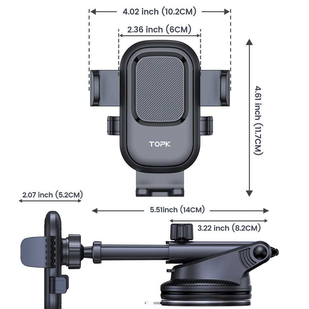 TOPK Car Phone Holder Mount Suction Cup Strong Grip Adjustable Dashboard/Windshield Stand Fit for All Smartphones iOS/Android C251210