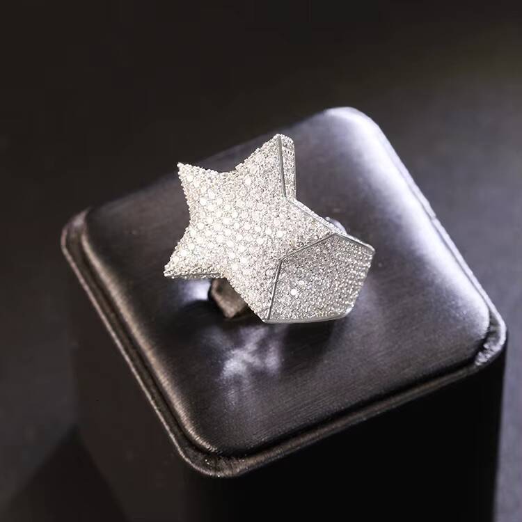 Hot Sale RTS 611 Size Lucky Star Ring Ice Out Moissanite Hip Hop Style Cuban 925 Sterling Silver Rings for Men