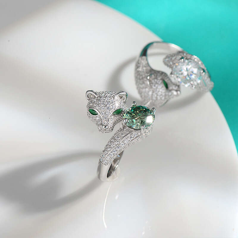 Ring For Women Designer Luxury S925 Sterling Silver Moissanite Fashion Cluster Setting Leopard Head Open Adjustable Ring