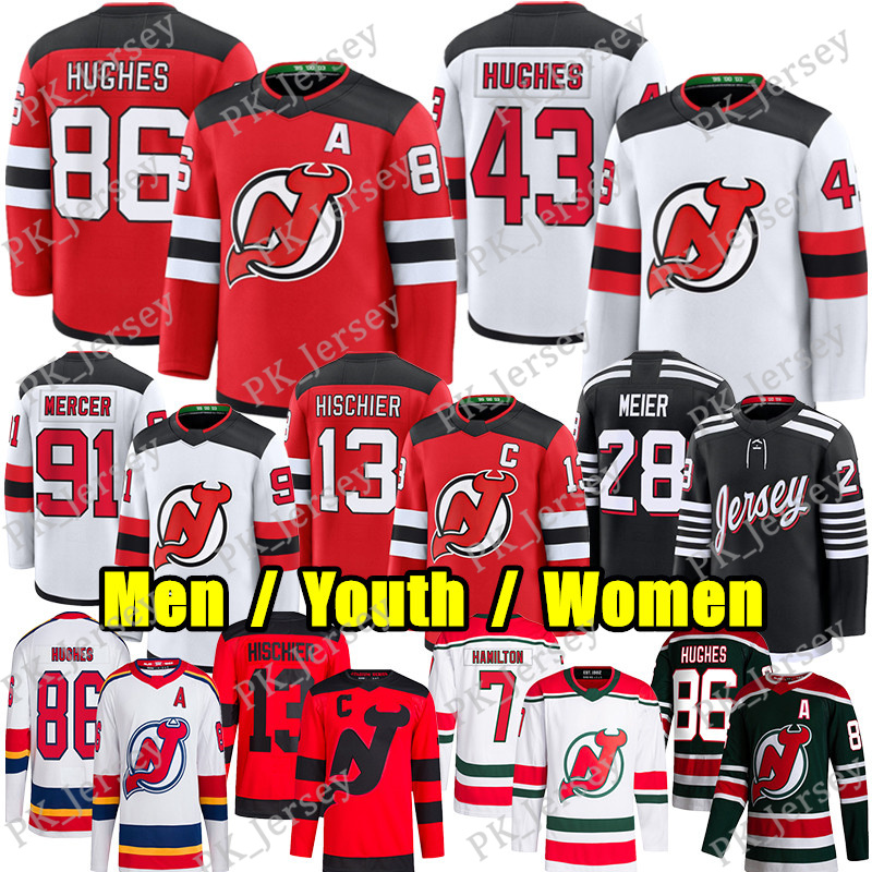 #86 Jack Hughes nj hockey jersey devils jersey #43 Luke Hughes Simon Nemec Jesper Bratt Nico Hischier Jacob Markstrom Dougie Hamilton Ondrej Palat Timo Meier jerseys