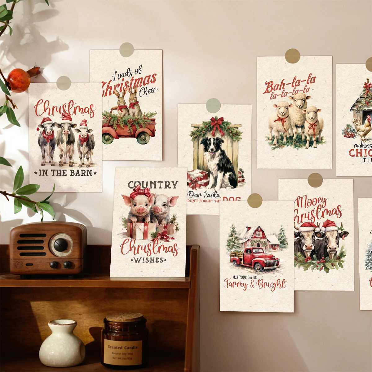 12pcs Christmas Farm Postcard SetVintage Christmas Cards GiftWall Collage KitMini Posters for Ro DecorChristmas Supplies H251210