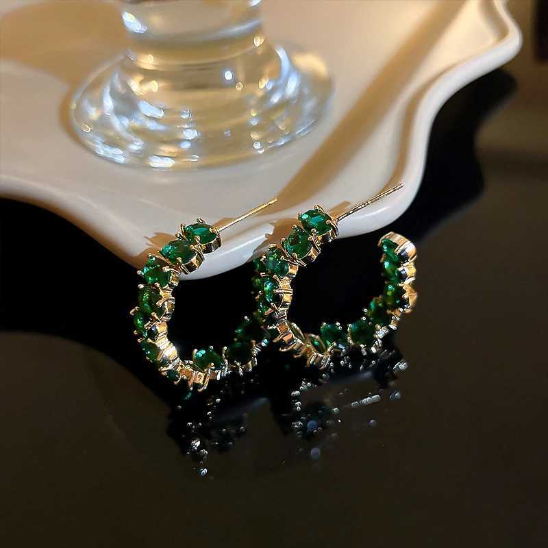 Emerald Oval Crystal Hoop Earrings for Women Fashion Rhinestone Design Circle Earrings 2023 Trend GirlsXJ251210 - view 5