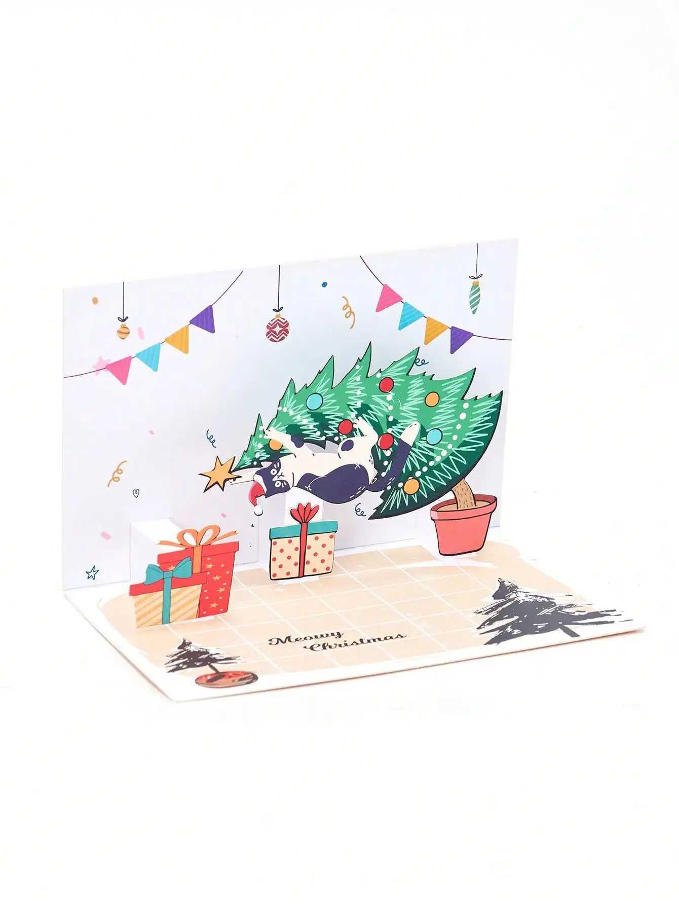 Christmas Greeting Card with Kitten Tree -Up Design H251210