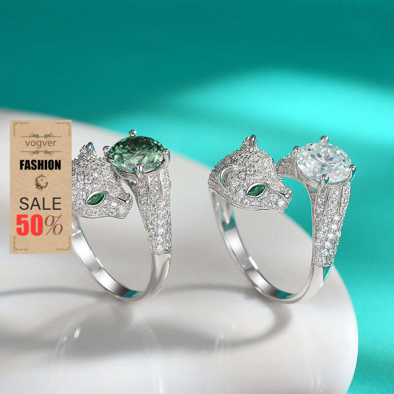 Ring For Women Designer Luxury S925 Sterling Silver Moissanite Fashion Cluster Setting Leopard Head Open Adjustable Ring