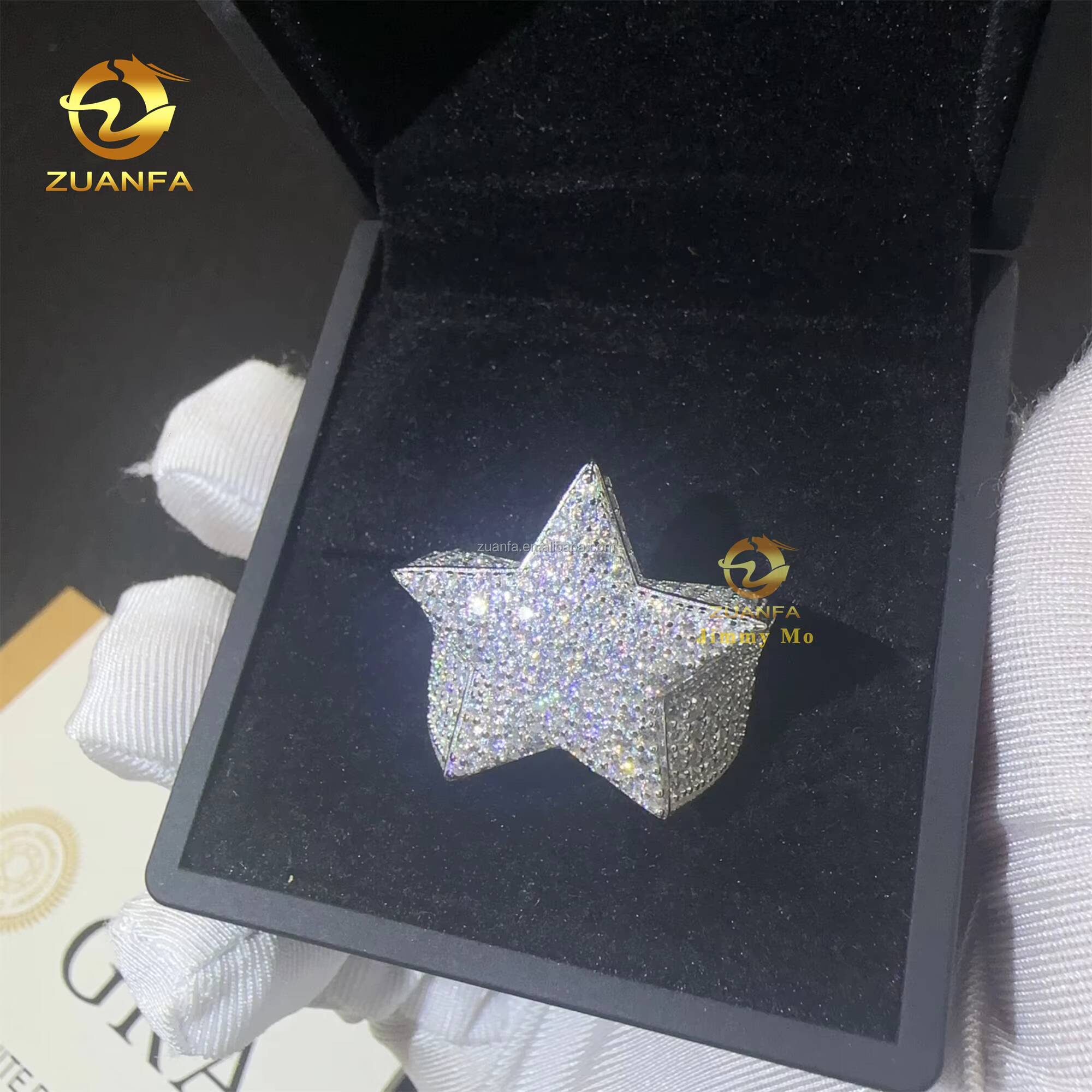 Drop Shipping Rapper Luxury 925 Silver Rapper Style Hip Hop Iced Out Lab Grown Moissanite Diamond Man Ring Star Shape Ring