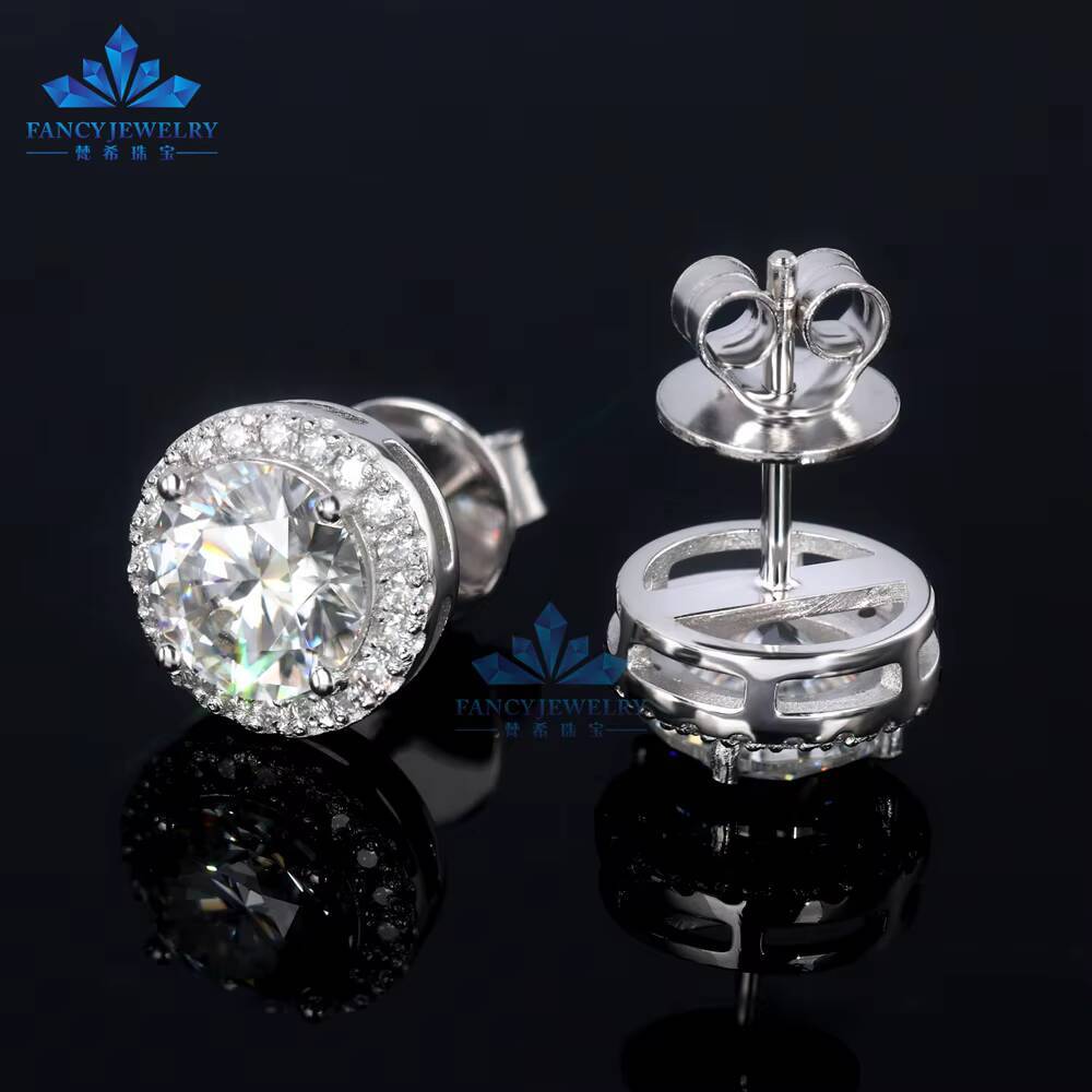 Classic Design 5mm 65mm 8mm Moissanite Diamond Def Vvs Round Moissanite Push Back Halo Stud Earrings for Women