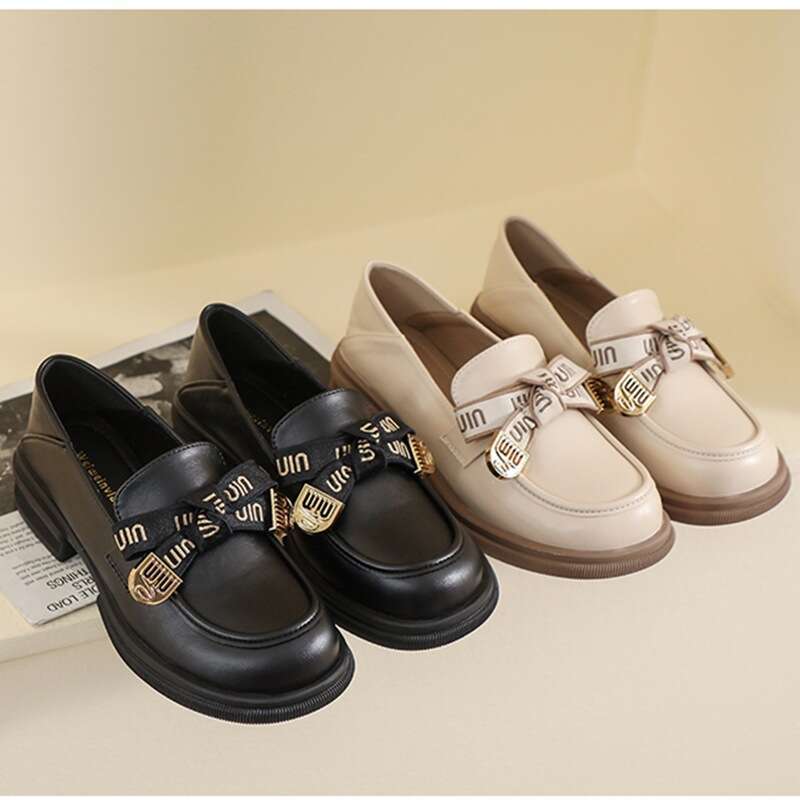 Women Girl Lolita JK Uniform Pump Cute Mary Jane Low heel 3cm bow Casual Loafers Pu Leather Slip on Flat Moccasins Shoes 06e7