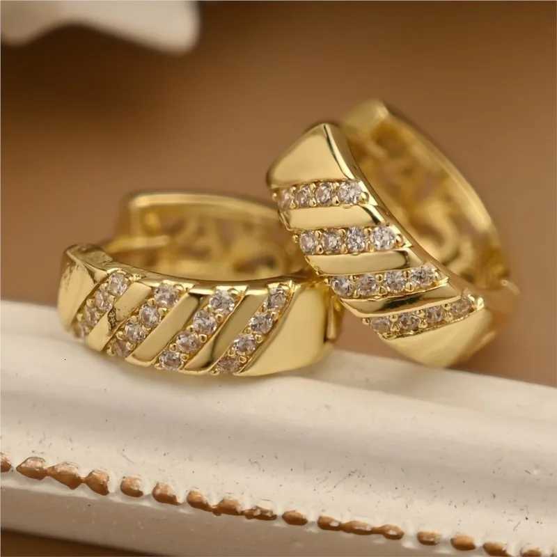 18K Gold-plated Zircon Hoop Earrings for Women Geometric Anti allergy Chunky Huggies Party Jewelry Gifts WholesaleXJ251210 - view 4