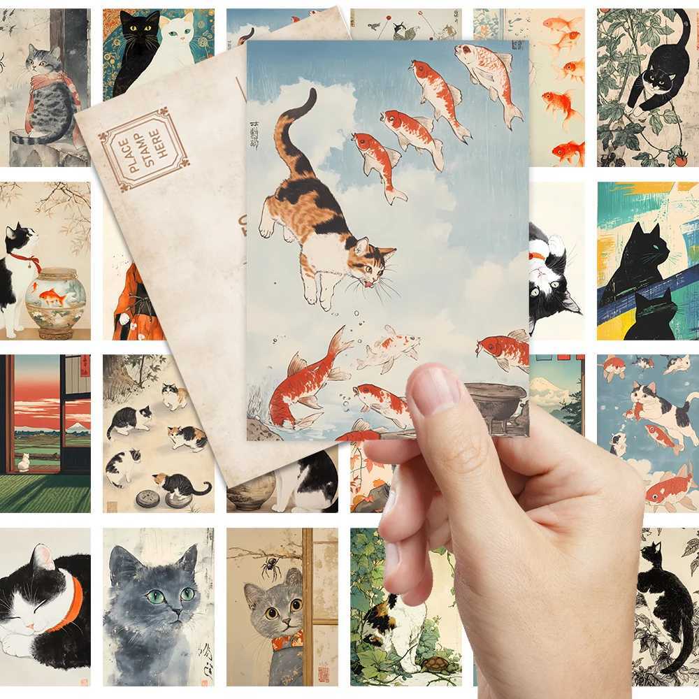 32pcs Japanese Cat Postcards Ukiyo-E Style Cute Cat Posters Living Ro Decor Stickers Bedro Decoration High Quality Card H251210