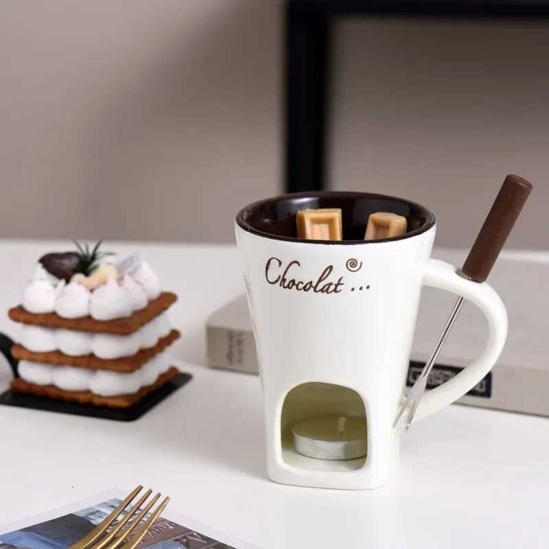 Creative Coffee Cup Cutlery 130ml European Candle Cup Cheese Chocolate Melting Ceramic Mug with Fork for Heating Food C251210