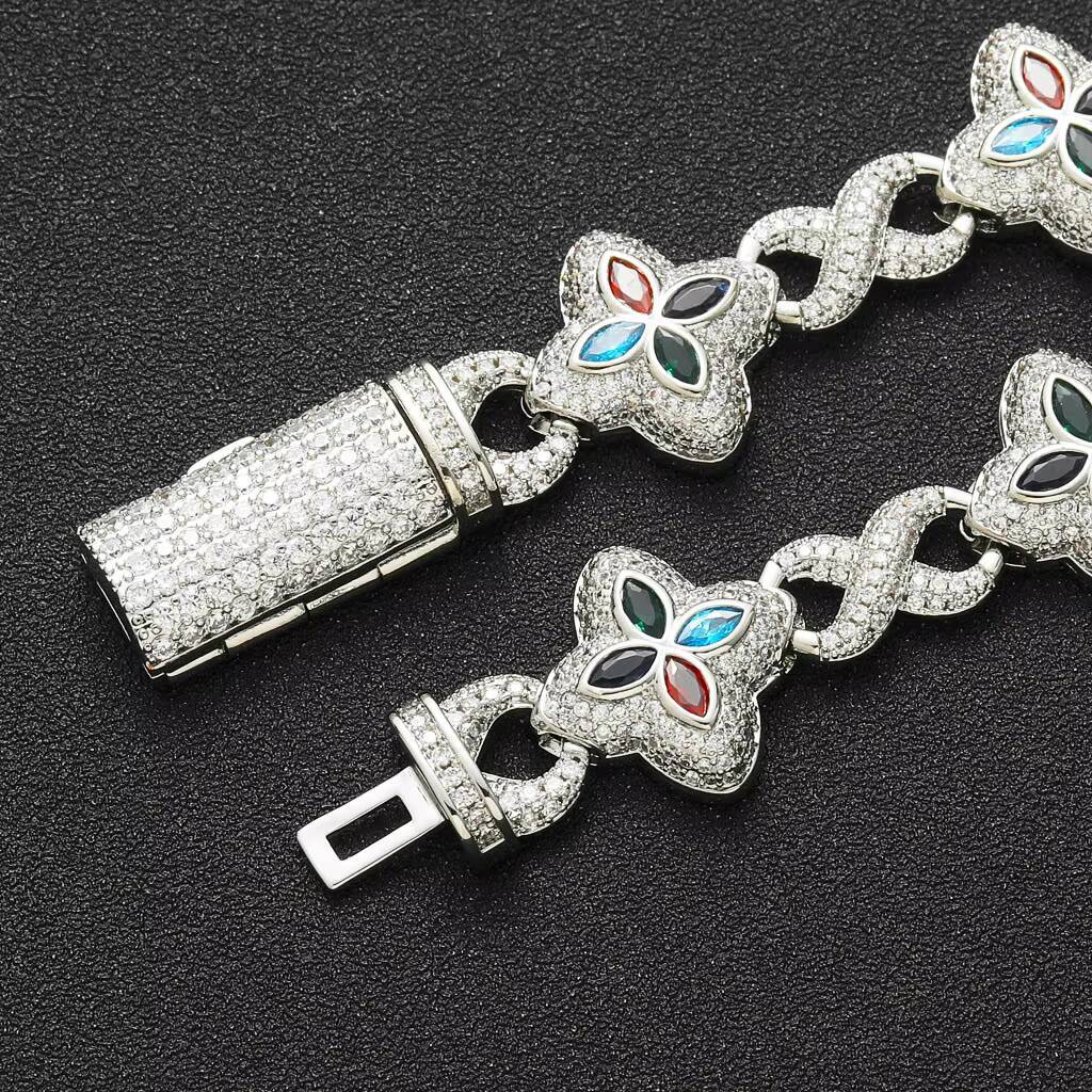 BES Hip Hop Fashion Pink Clover Bracelet for Men and Women Trendy MoissaniteJewelry for Parties