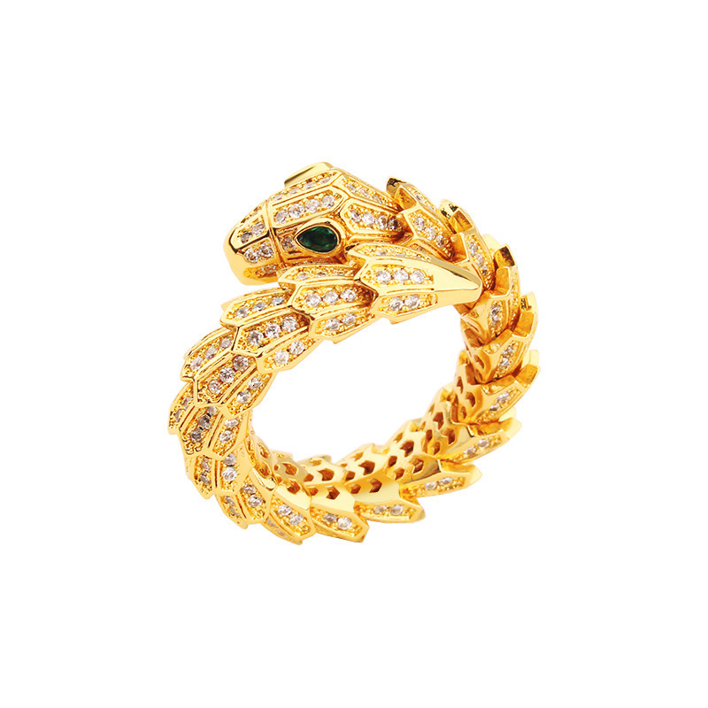 Inlaid Full Diamond Zircon Spring Snake Ring and Fashion Simple Personality Open Women's Ring Jewelry Wholesale