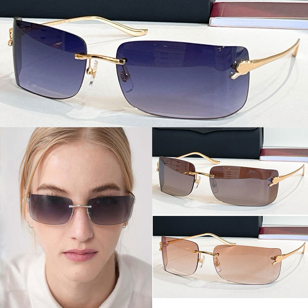 PANTHERE DE SUNGLASSES designer mens womens rimless sunglasses rectangular shape and gray lenses fashion signature sign eyeglasses high quality CT0503S