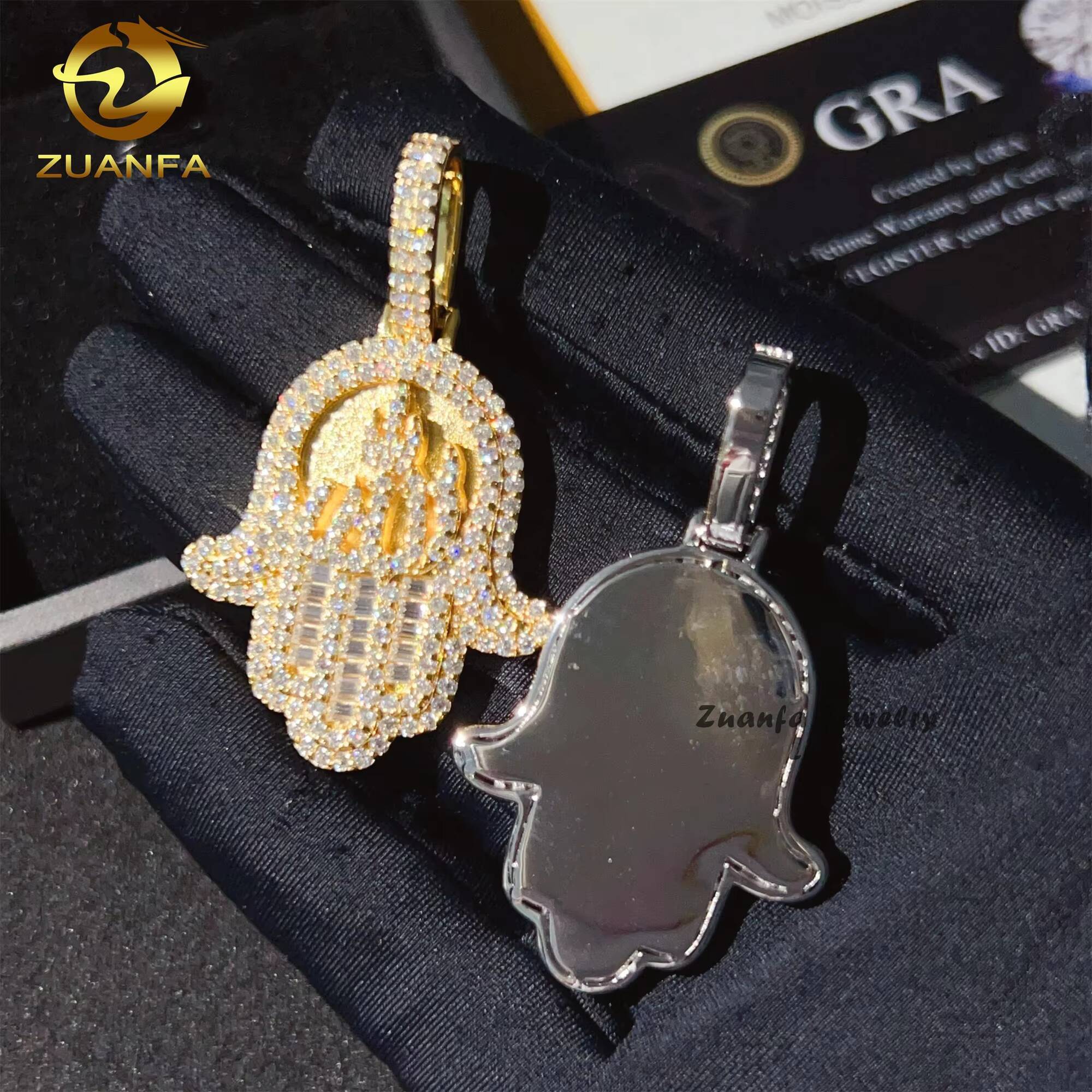 Wholesale Price Hip Hop Jewelry GAR Certificate Iced Out Custom Silver 925 Moissanite Hamsa Pendant for Men